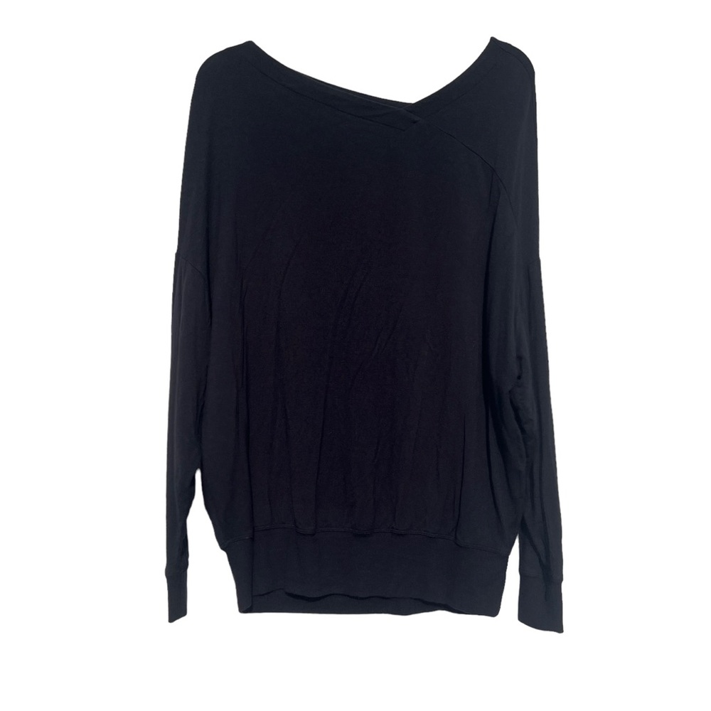 Cabi Women’s Sz Small Black Asymmetrical Neckline Jersey Knit Sweater Style 5322
